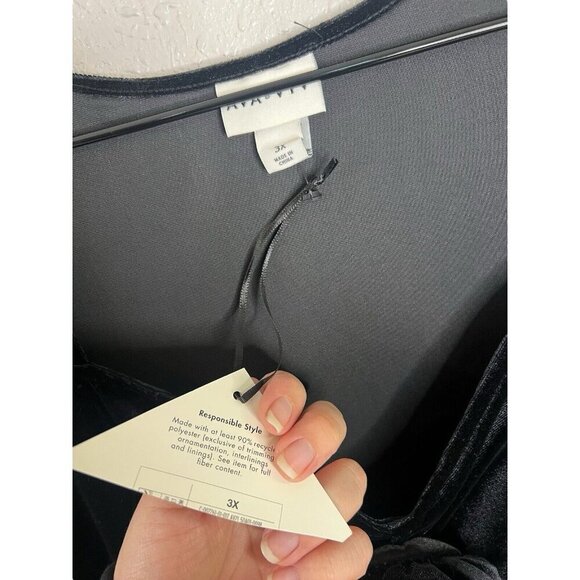 Ava & Viv Velvet Black Dress Rosette A-Line LBD 3X Cocktail Event Day To Night - Picture 5 of 8